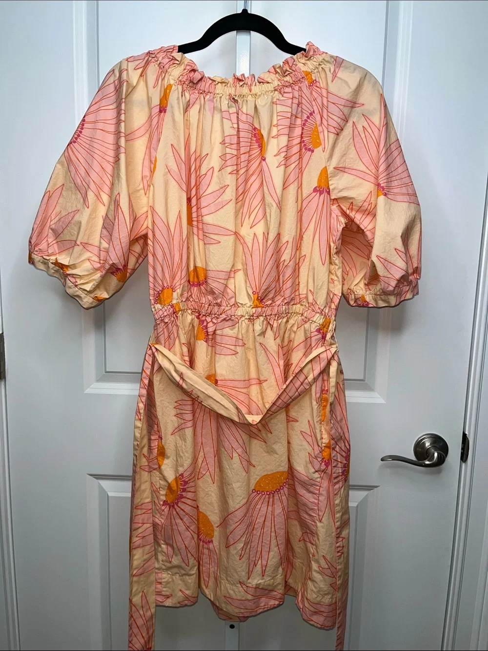 Kate Spade Peach and Pink Floral Off-Shoulder Midi Dress, Two Belts Large